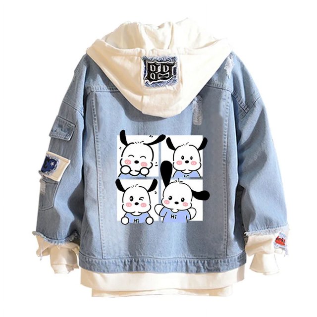 Casual Distressed Denim Hooded Bomber Jacket Long Sleeve Unisex Multi-Color