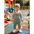 thumbnail image 5 of Cjfdfy Newborn Girl Boy Bear Romper Overall Infant 3pcs Outfit Set Long Sleeve Striped Romper Bear Embroidery Overall Suspender Pants Hat Sets Cute Bear Fall Winter Outfits Bodysuit 0-18 Months, 5 of 9