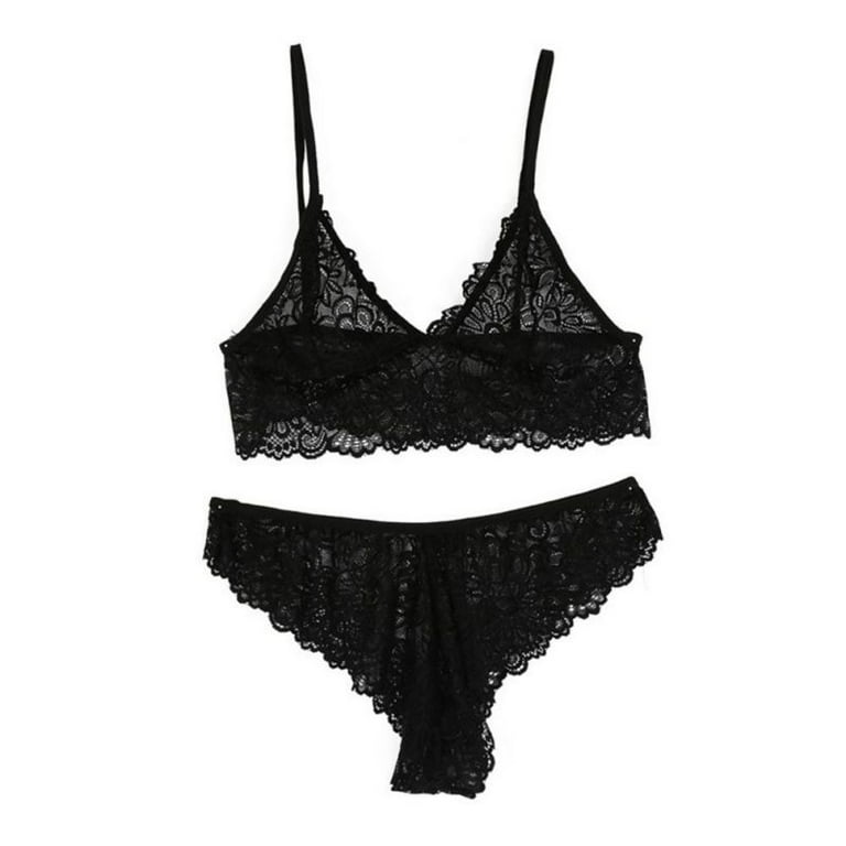 Women Sexy Lingerie Babydoll Sleepwear Underwear Lace Dress Bra Panty Set  Hot Black M