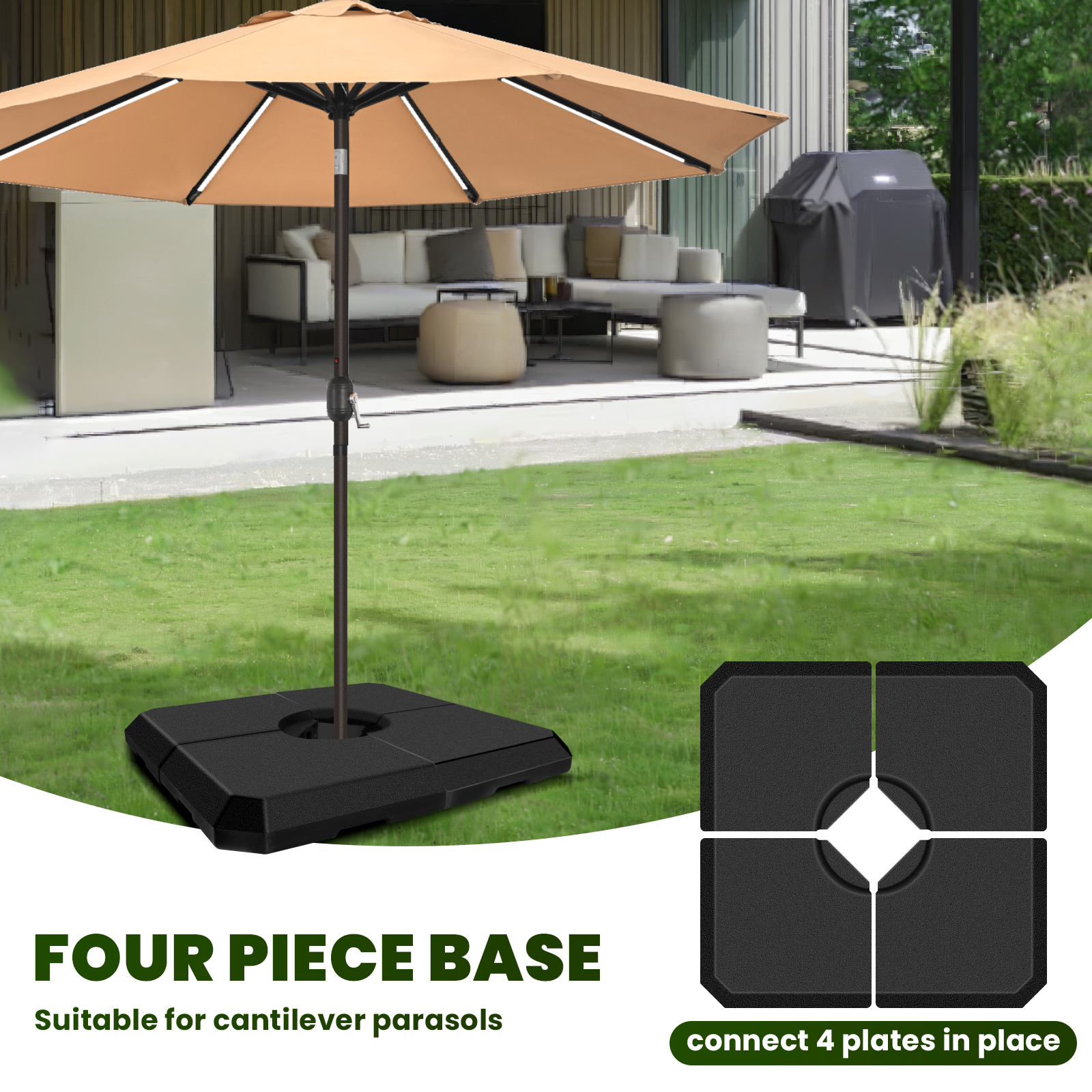 4Pcs 353lb Capacity Water Sand Outdoor Cantilever Umbrella Base, Cantilever Patio Umbrella Base, Umbrella Stand Outdoor Base for Heavy Duty Setups, Black