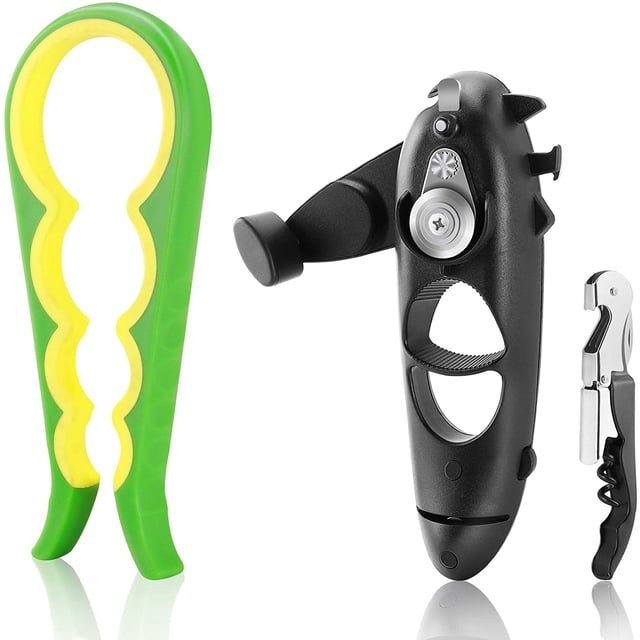 Can Opener Set Manual - Multifunctional Can Opener 8 in 1, Jar Bottle Opener 4 in 1 and Wine Bottle Opener Waiters Corkscrew, Home Kitchen Tools Kit, Easy to Use for Women, Children and Seniors