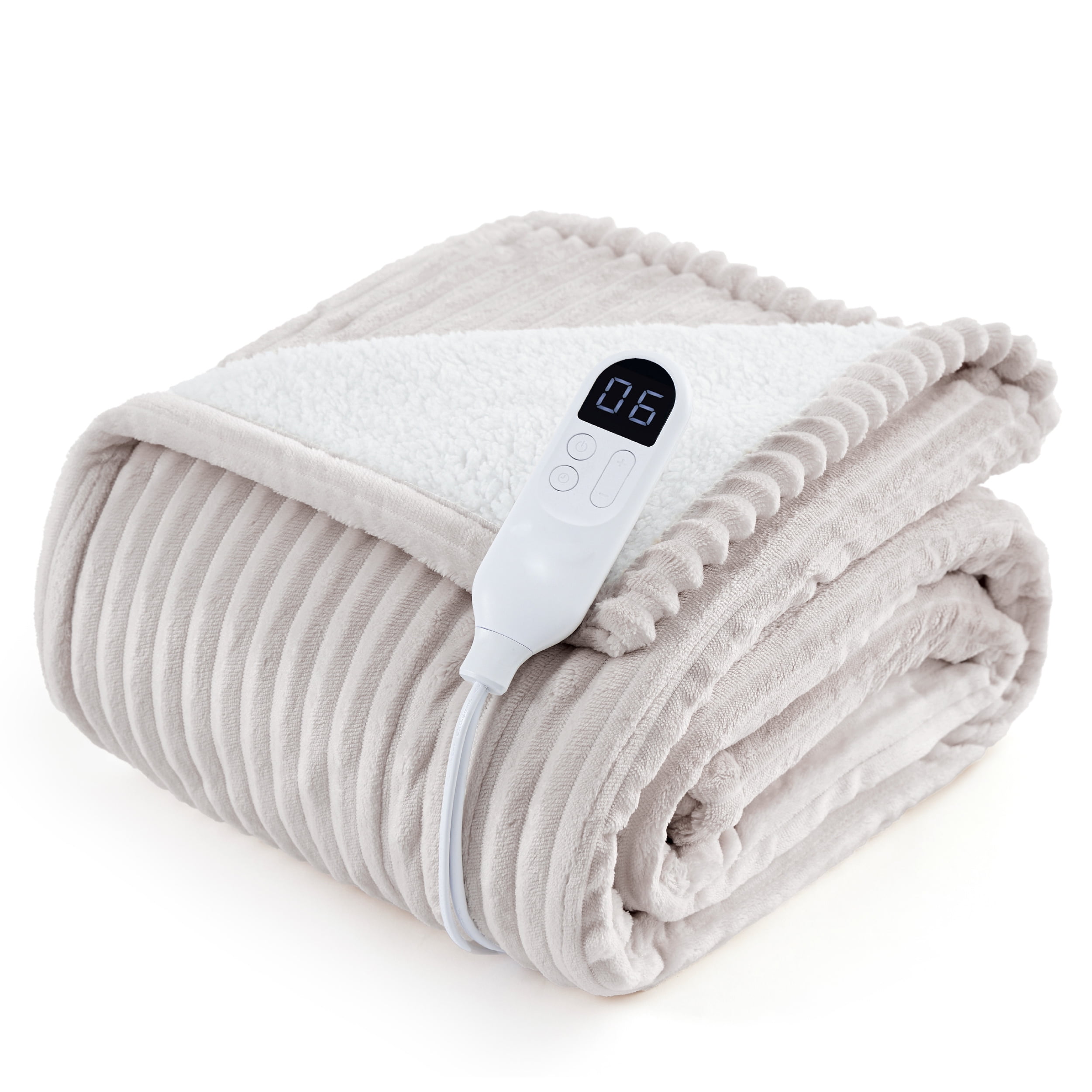 Cozy Comfort Heated Blanket Electric Twin - Soft Ribbed Flannel, Fast Heating Electric Blanket with 6 Heating Levels & 10 Time Settings, 8 Hours Auto-Off (62x84 inches, Cream)