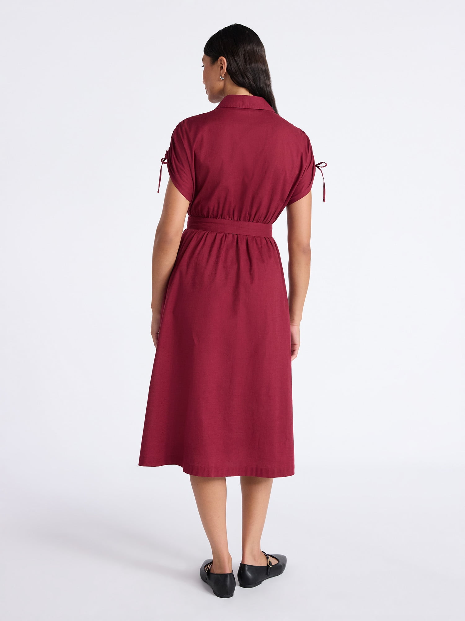 Time and Tru Women's Tie Front Button Down Shirt Dress, Sizes XS-XXXL