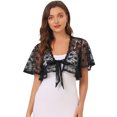 thumbnail image 1 of Unique Bargains Cardigan en Dentelle à Motif Floral pour Femme, devant à Nouer, Manches Courtes, Boléro, 1 of 6