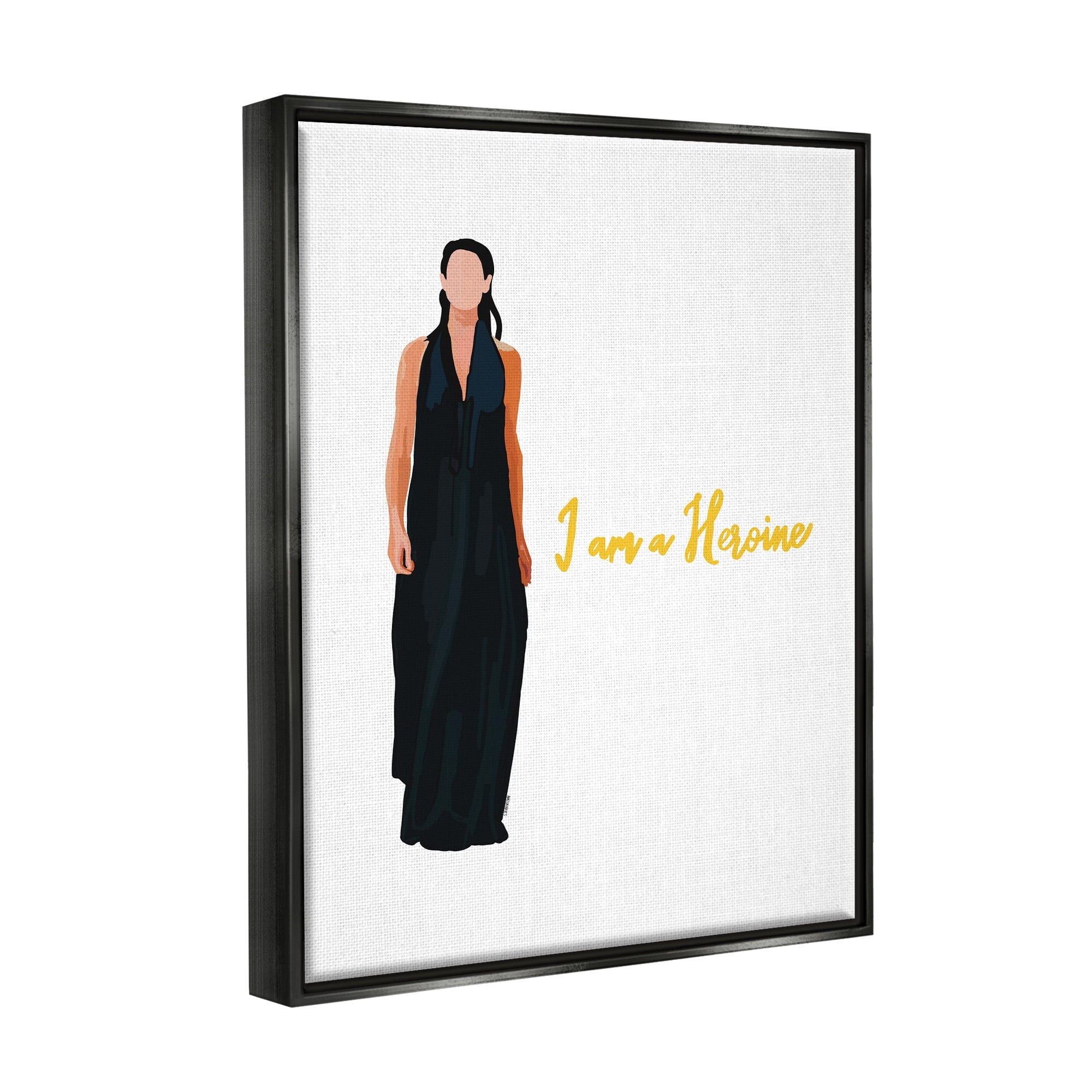 Stupell Industries Motivational Heroine Girl Power Phrase Female Fashion Graphic Art Jet Black Floating Framed Canvas Print Wall Art, Design by Amelia Noyes