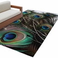 thumbnail image 2 of Area Rug for Living Room, Peacock Feather Non-Slip Indoor Large Carpet for Bedroom/Dining Room, Teal Blue Bird Feather Modern Art Printed Washable Low-Profile Rectangle Floor Runner Rugs - 4 x 6 Ft, 2 of 7
