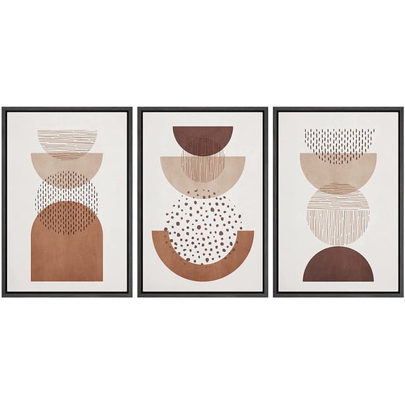 wall26 Framed Canvas Print Wall Art Set Mid-Century Geometric Semi-Circle Collage Nature Abstract Illustrations Modern Art Bohemian Decorative for Living Room, Bedroom, Office - 16"x24"x3 Black