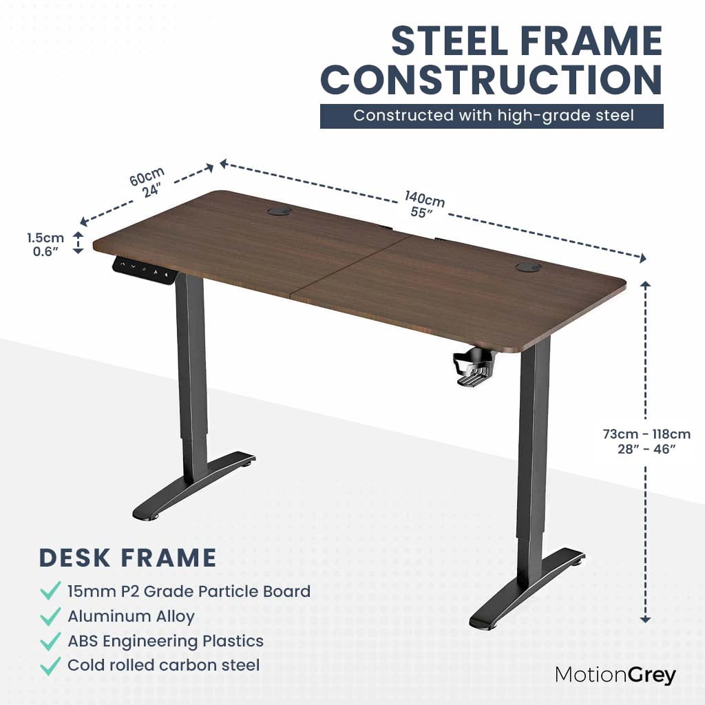 MotionGrey Standing Desk Adult Lap Desks with Headphone Hook & Cup Holder, 55 x 24 in, Black