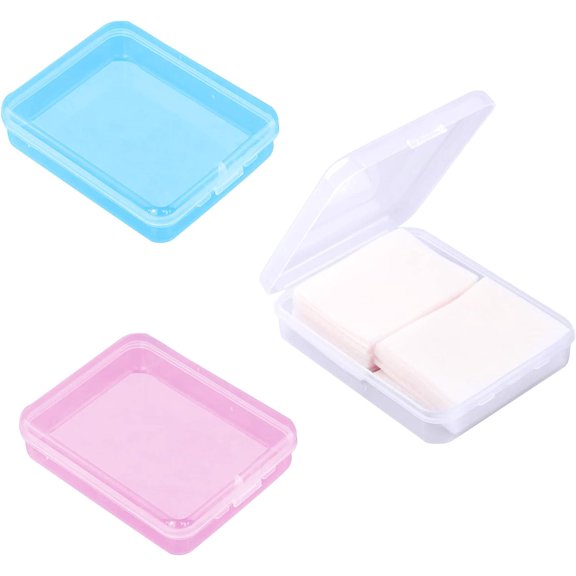 GIXUSIL 3pcs Portable Travel Cotton Pad Holder Cotton Swab Ball Holder Dispenser Cosmetic Sponge Storage Box with Lid Storage Jar Cosmetic Pad Container Dental Floss Box (Clear Blue ,Pink)