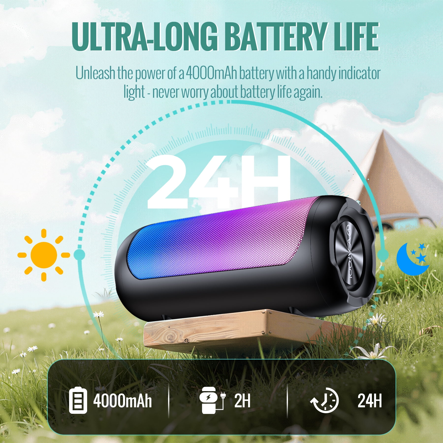 VEAT00L Portable Bluetooth Speaker,Floating Dustproof Speaker,30W Stereo Sound Wireless Speaker with Cool Dynamic LED Lights, IPX7 Waterproof Bluetooth Speakers, BT5.4, TWS Surround Pairing