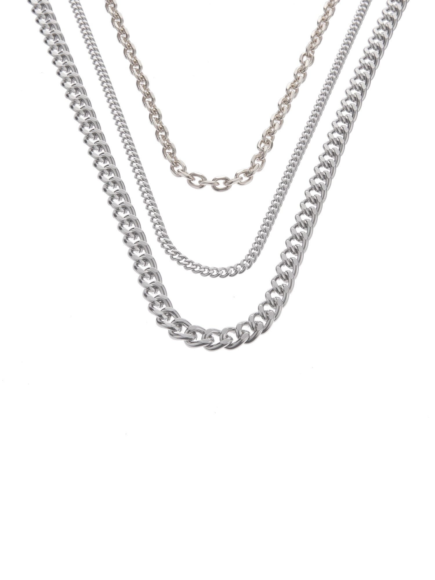 Madden NYC Women's Fashion Rhodium Mixed Chain 3-Piece Necklace Set