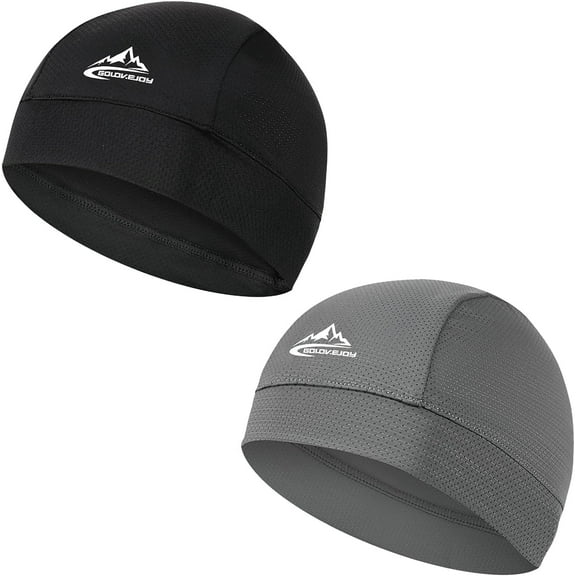 TAGVO 2 Packs Moisture Wicking Skull Cap Beanie Hat, Summer UV Protection Elastic Running hat Helmet Liner Under Helmet Hats Headwear, for Running Hiking Motorcycle Cycling Sports Hat Skull Cap