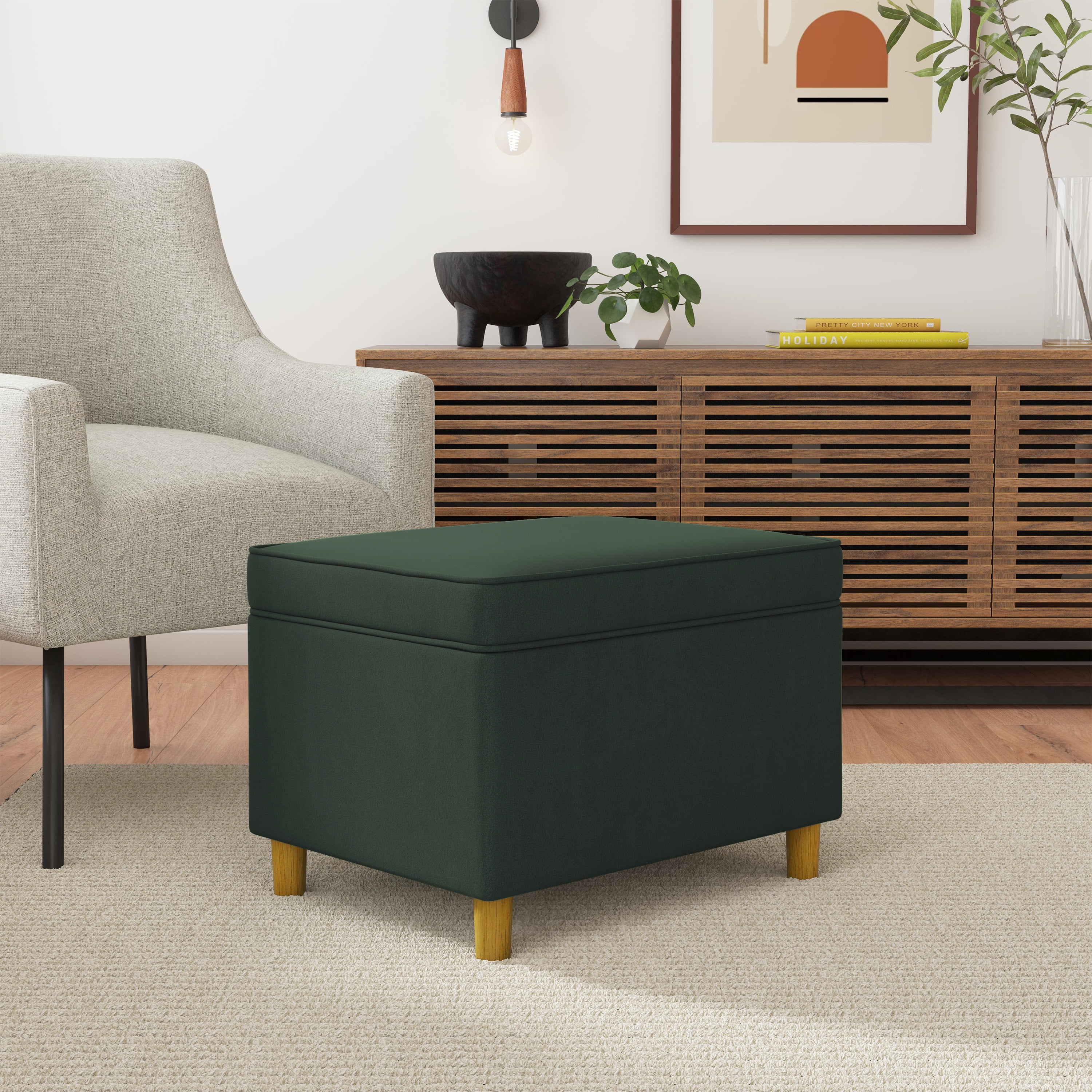 HomePop Dinah Storage Ottoman, Loden Green Velvet