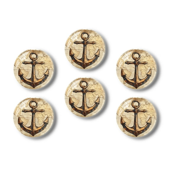 Glass Refrigerator Magnet 6Pcs Magnetic Fridge Sticker,Decor for Kitchen,Whiteboard,Cabinet,Anchor On The Background Of Map