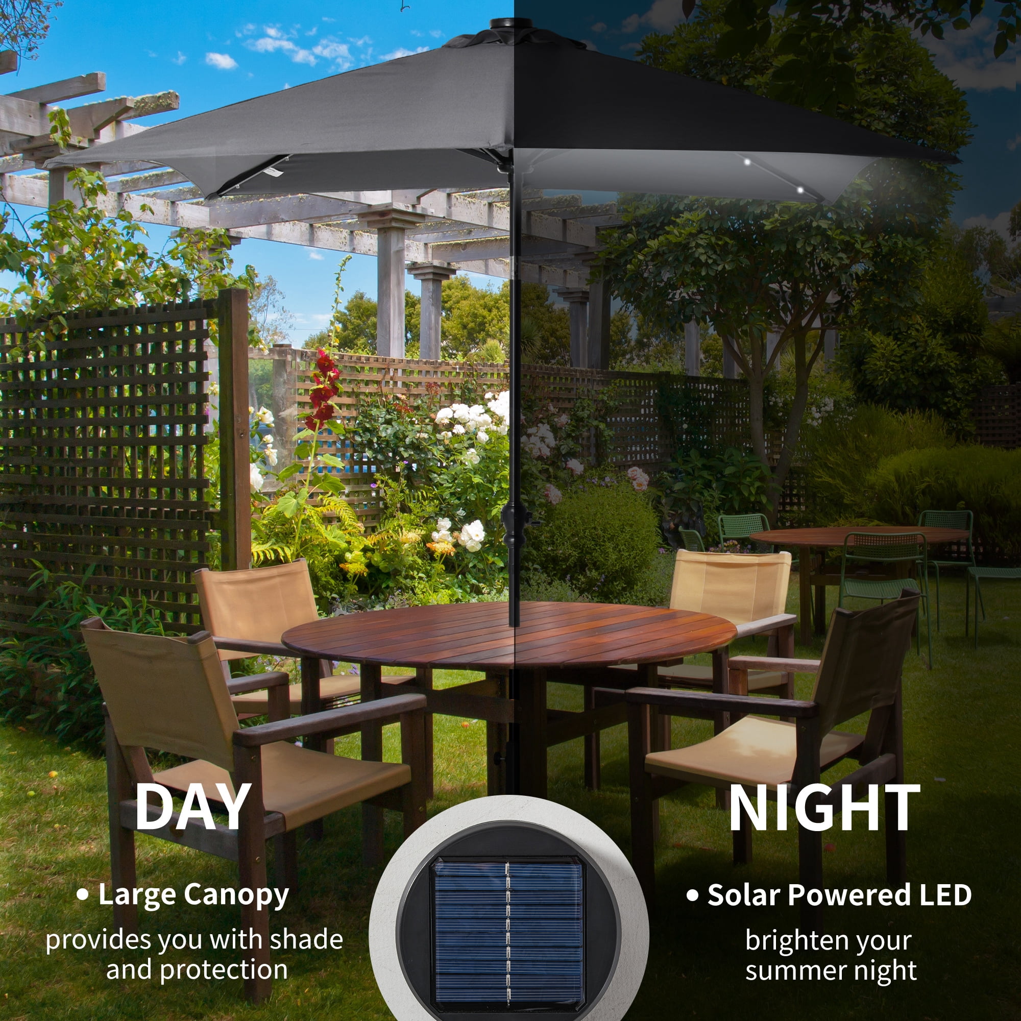 Outsunny 9' x 7' Dark Gray Patio Umbrella, with LED Lights