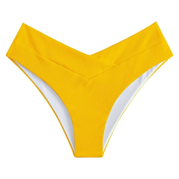 Celivon Womens V Cut High Waisted Swim Bottom Hipster Ribbed High Cut Bikini Swimsuit Bottom Beach Vacation Clothes Yellow