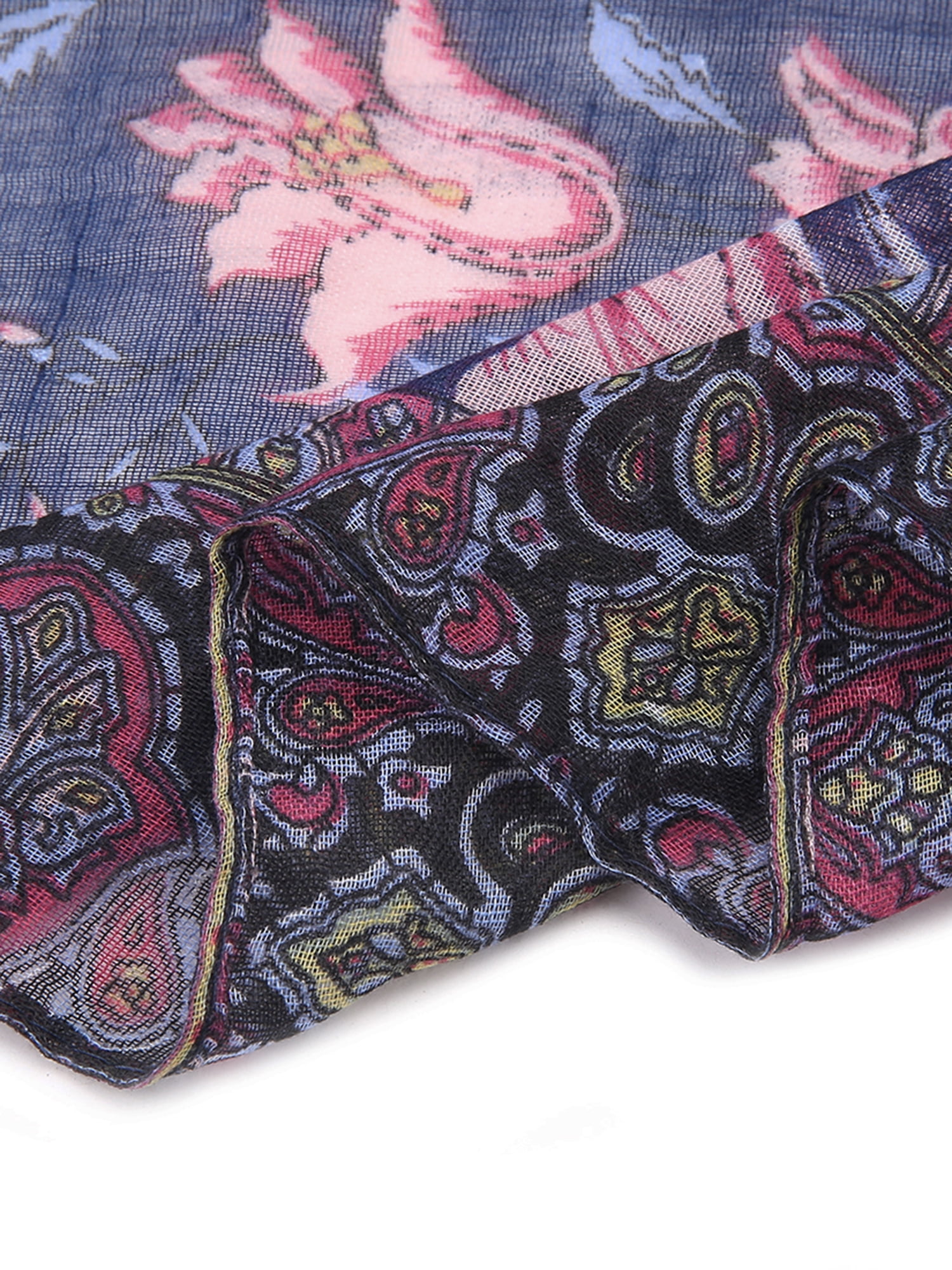 Unique Bargains Balinese Yarn Large Polyester Scarves Beach Shawls Vintage Wraps For Women Navy Blue
