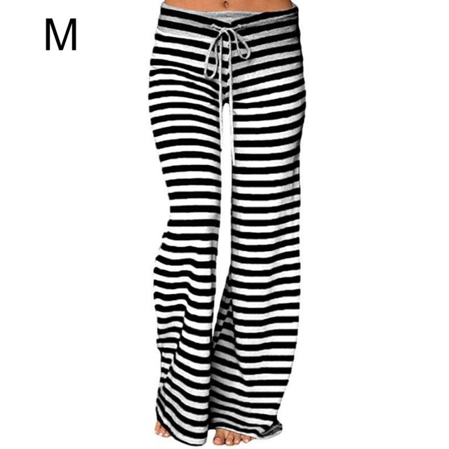 Pantalones de yoga Jumpingount Pierna ancha con cordón de cintura elástica estampado a rayas para mujer Negro M AP001985-07