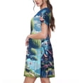 thumbnail image 2 of Rateoe Fantasy Treehouse Planet Scene Pattern Women’s Short Sleeve Dress – Casual Elegant Summer A-Line Dress for Everyday Wear, 2 of 6
