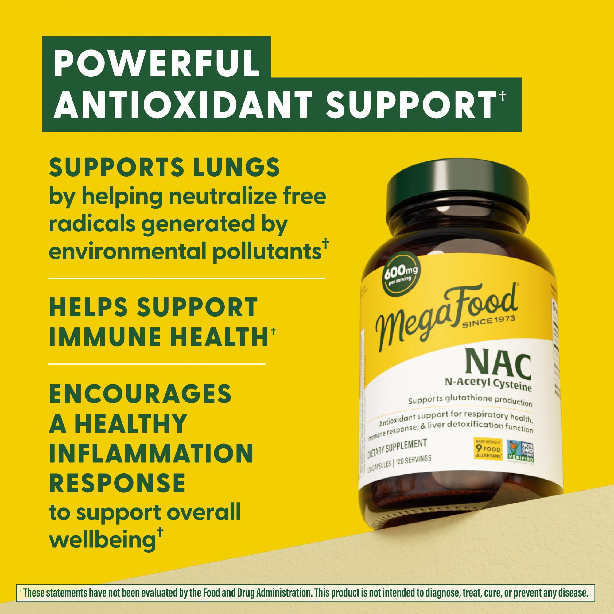 MegaFood NAC 600mg, Promotes Production of Glutathione,120 Capsules, 120 Servings