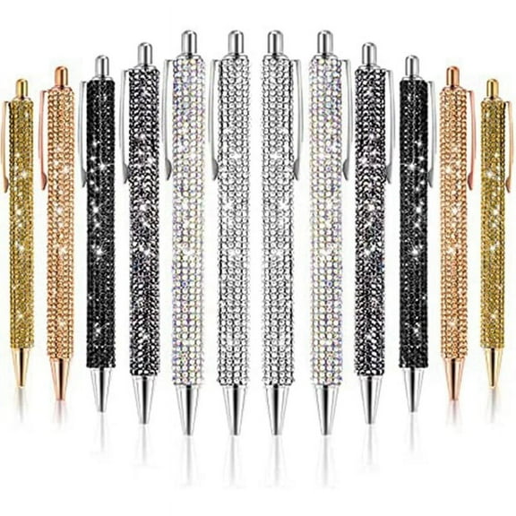 2024 TOP! 12 PCS Bling Pen Bulk Metal Ballpoint Retractable Black Ink 0.7Mm 6 Colors