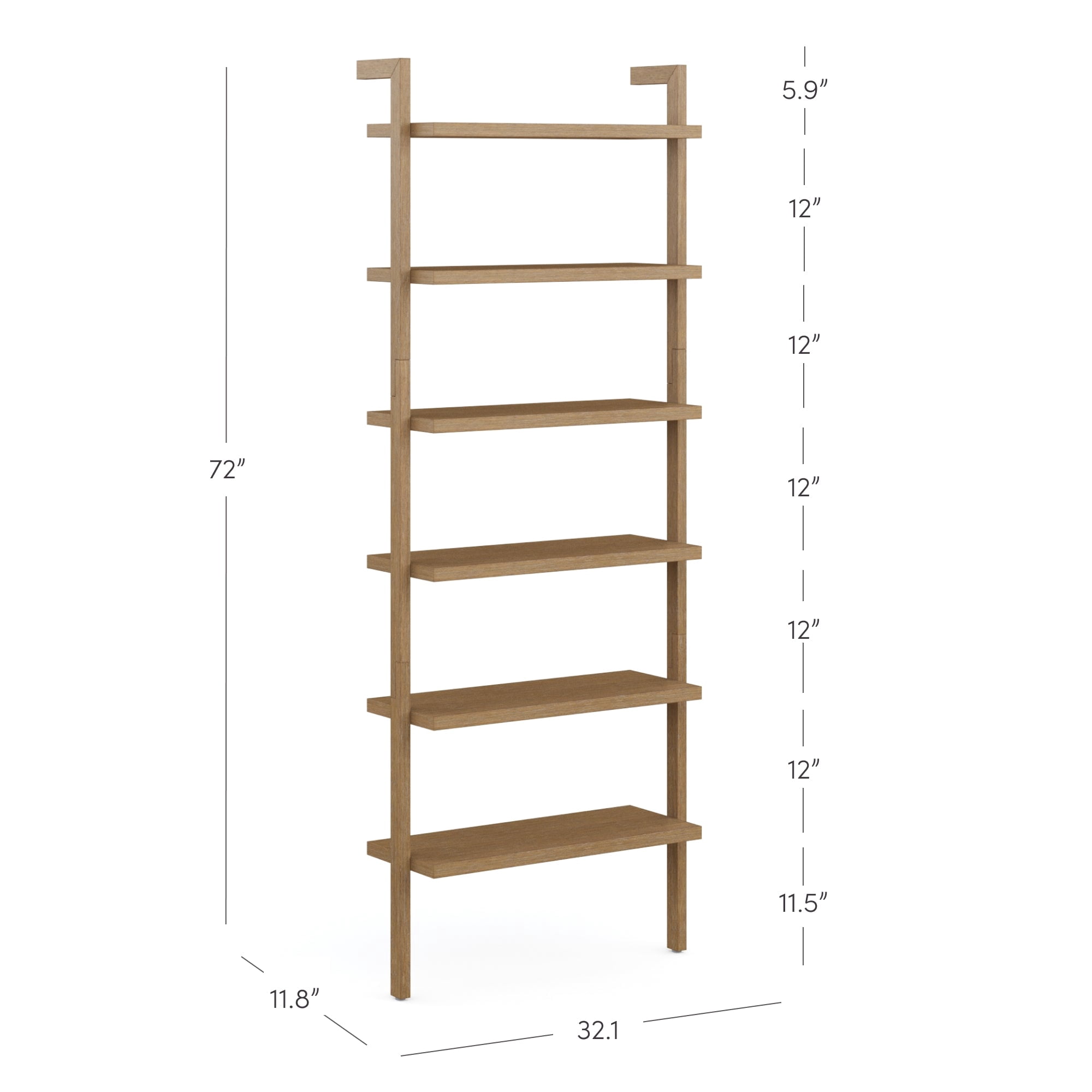 Nathan James Beacon Scandinavian 6-Shelf Wooden Wall Mounted Bookcase, Rustic Solid Wood Bookshelf, Light Brown