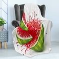 thumbnail image 4 of Modern Soft Flannel Fleece Throw Blanket, Summer Fruit Ripe Watermelon Cuts Splashes of Juice Drops Print, Cozy Plush for Indoor and Outdoor Use, 60" x 80", Red White and Fern Green, by Ambesonne, 4 of 5