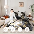 thumbnail image 3 of Castle Fairy Boho Ink Branch Pattern Twin Comforter Sets 2pcs,Abstract Watercolor Cloud Wash Bedding Set,Black White Gold,Reversible,1 Comforter and 1 Pillowcase, 3 of 6