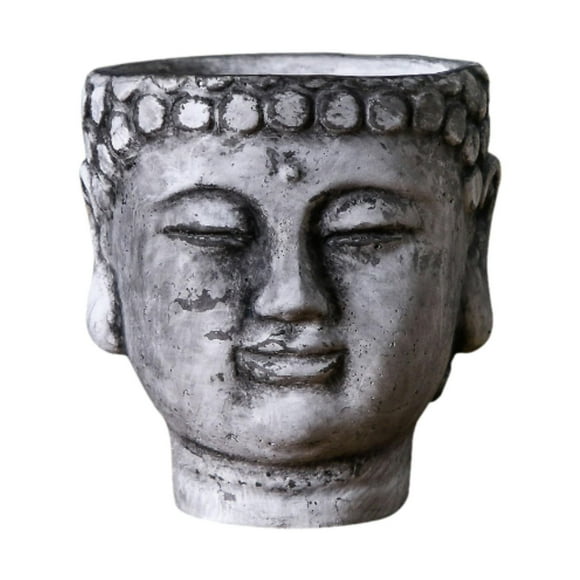 Almencla Buddha Head Planter Decorative Flower Pot Modern Artwork Cement Planter Plant Flower Container for Yard Patio Cafe TV Cabinet Gray