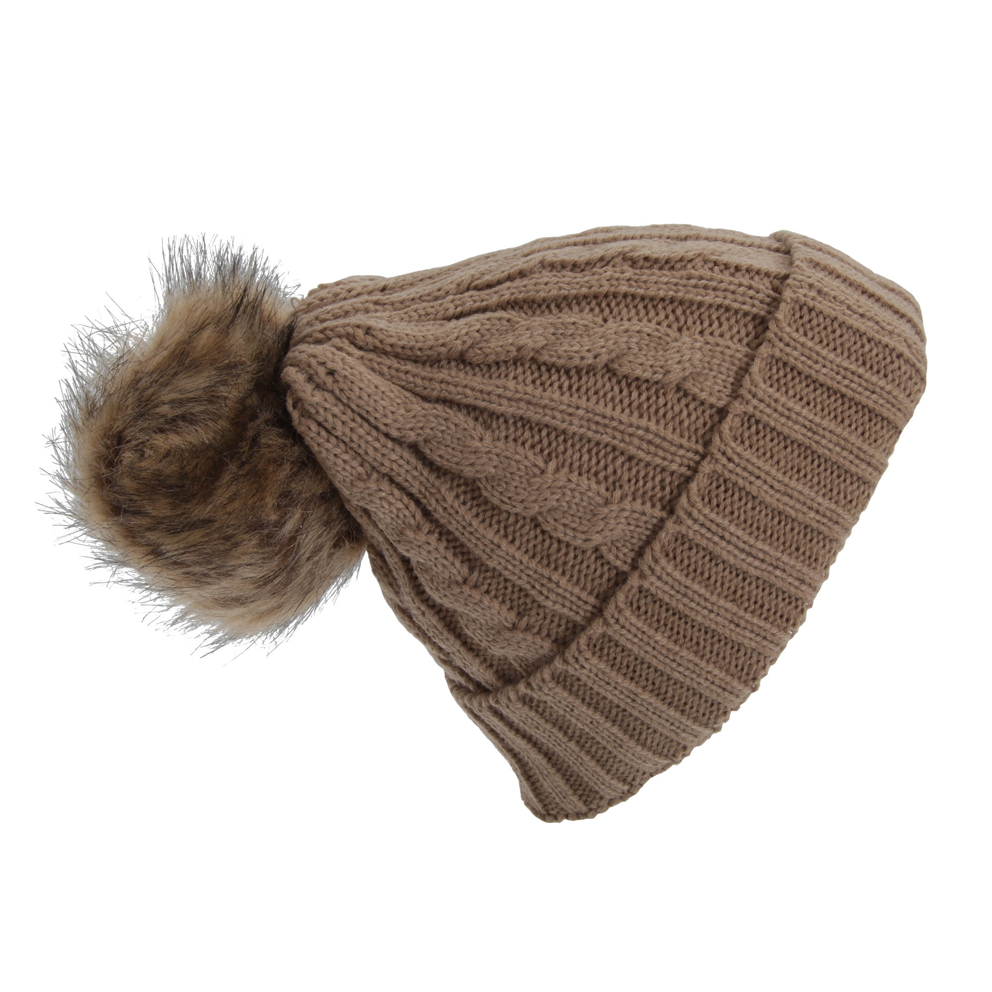 Womens/Ladies Cable Knit Winter Beanie Hat With Faux Fur Pom Pom Walmart Canada