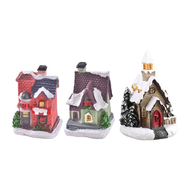 3 × lindas figuras de estatua de casa iluminadas en miniatura para regalo de festival de mesa EstiloH