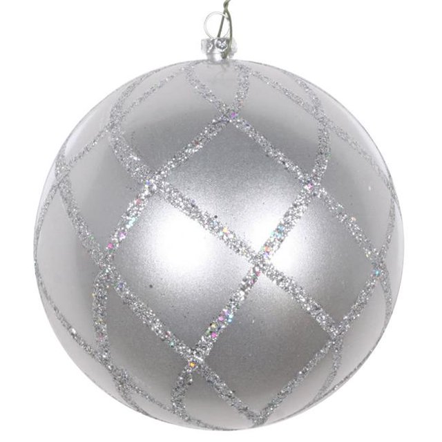 Vickerman MT198107D 4.75 in. Silver Candy Glitter Net Ornament - 3 per Bag