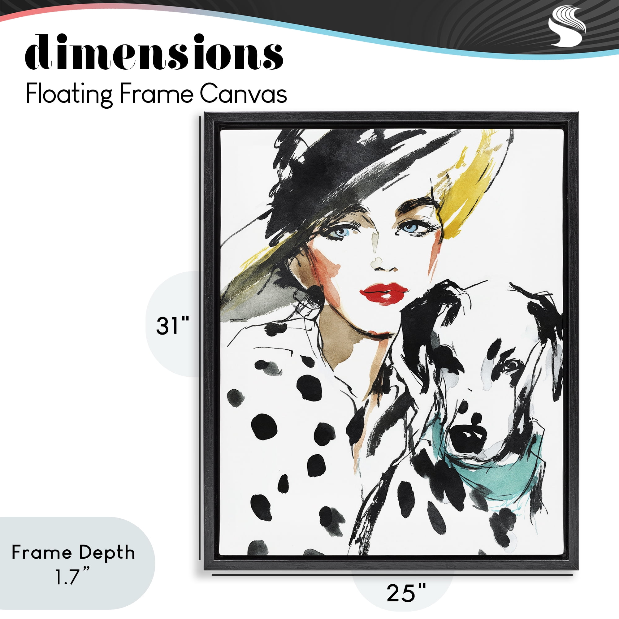 Stupell Industries Trendy Dalmatian Muse Black Framed Floater Canvas Wall Art, design by Svetlana Aleynikova