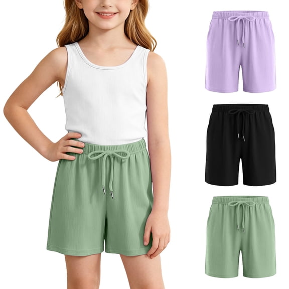 Fengqque 3 Pack Boys and Girls Shorts Athletic Casual Summer Teens Dstring Basketball Solid Color Shorts Purple 13-14 Years