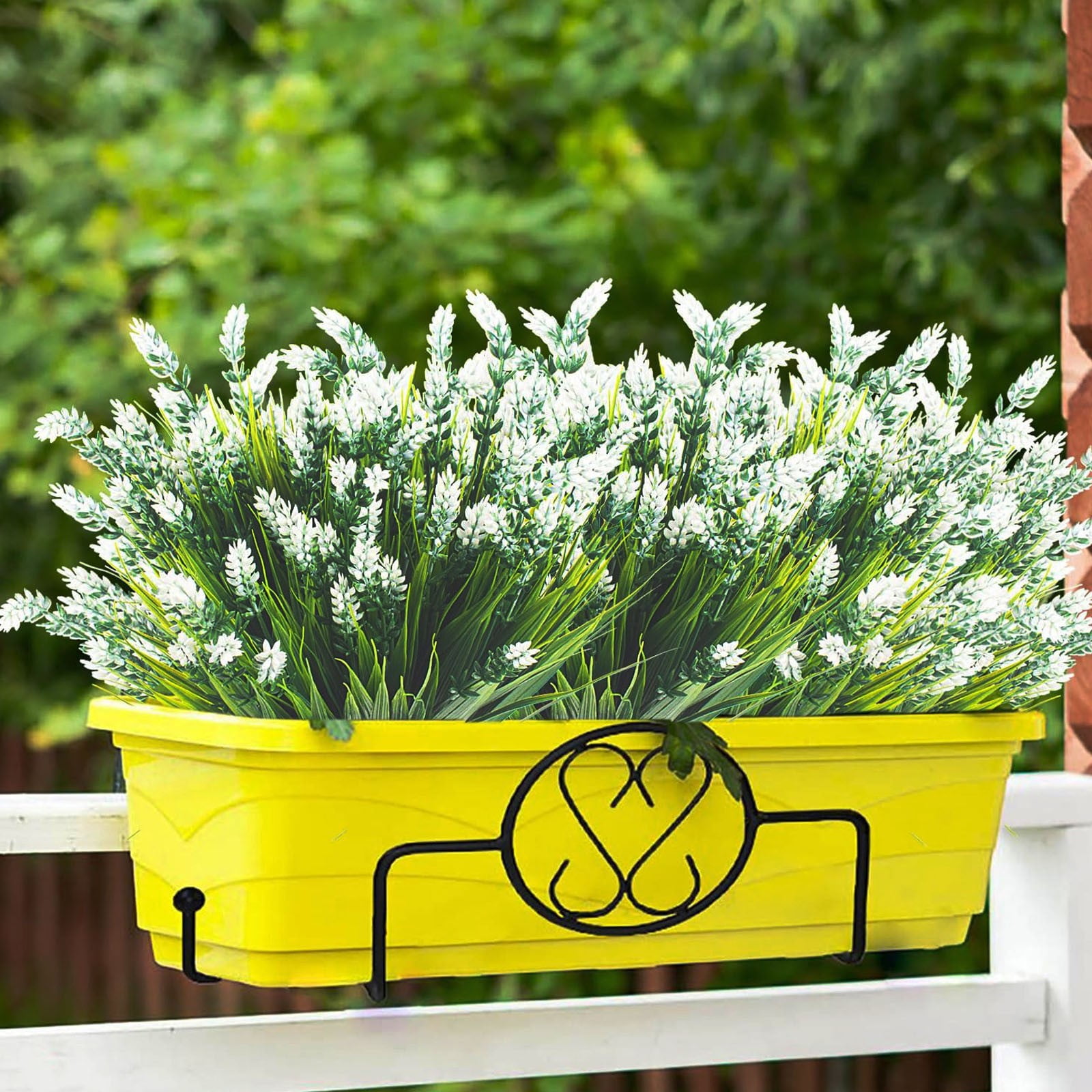Uv Resistant Artificial Outdoor Flowers, Ongmies Lavender Green Plants Decoration Suitable for Windowsill Garden Terrace, A Bouquet of Artificial Flowers