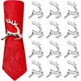thumbnail image 1 of 12 piezas de anillos de servilleta de reno navideño, 6 cm, porta servilletas de ciervo plateado, hebilla de servilleta de reno para almuerzo de Navidad, fiesta de Acción de Gracias, vacaciones, boda, 1 of 5