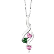 Gem Stone King 925 Sterling Silver Pink Moissanite and Green Nano Emerald Pendant Necklace for Women (0.90 Cttw, Gemstone Birthstone, Heart Shape 4MM, with 18 inch Silver Chain)