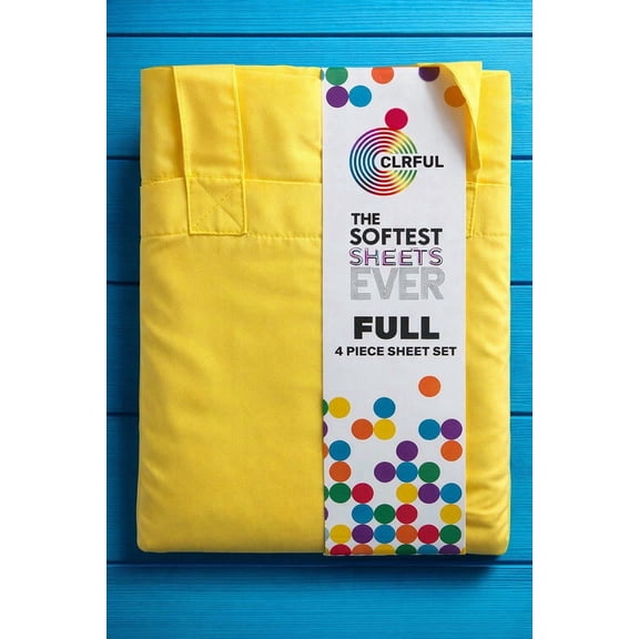 CLRFLU Full Size 4 Piece Sheet Set Ultra Soft Microfiber Bed Sheets, Deep Pocket Fitted Sheet, Yellow