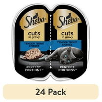 (24 pack) Sheba Wet Cat Food Cuts in Gravy Tender Trout Entree, 2.6 oz Perfect Portions Twin-Pack Tray