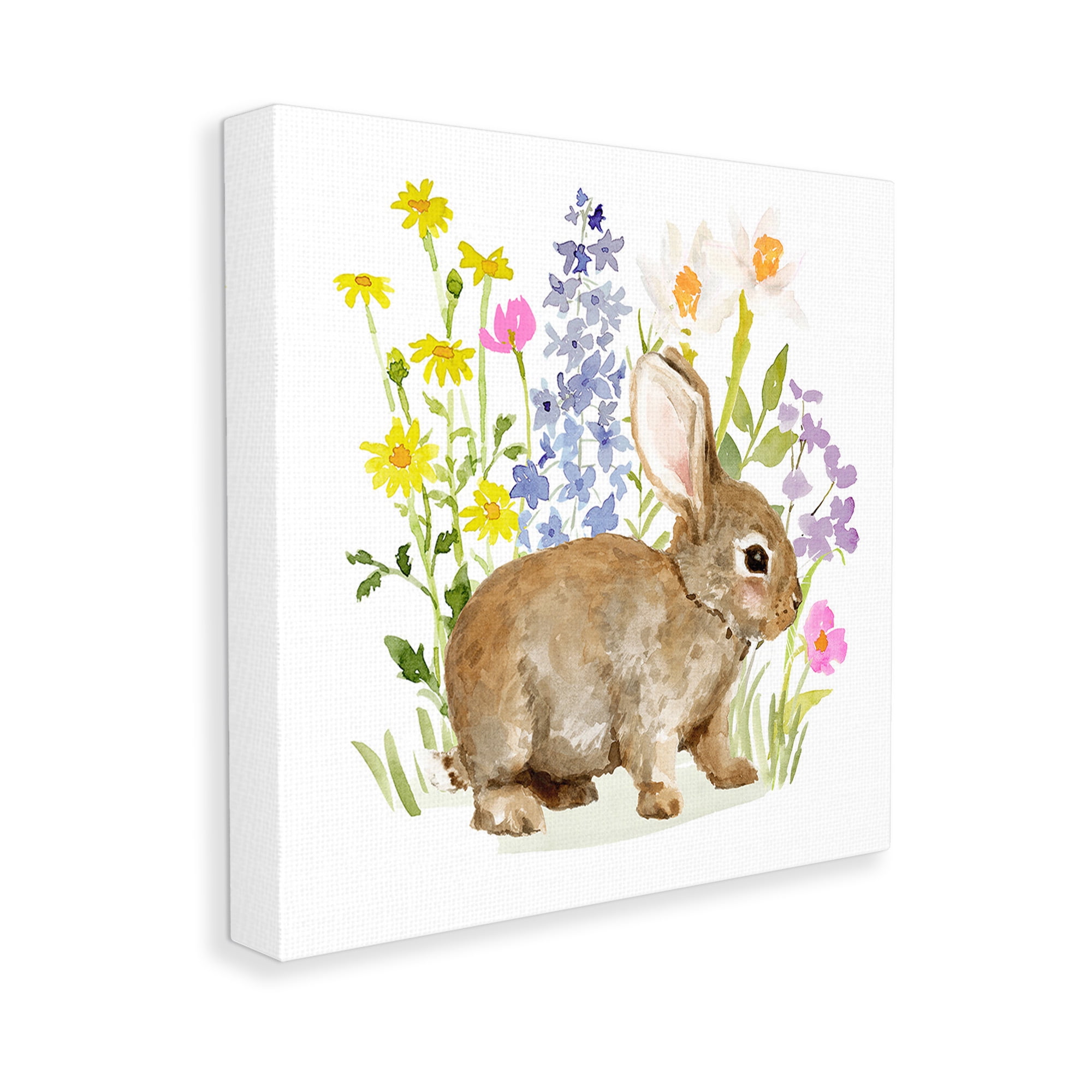 Stupell Industries Baby Bunny with Florals Animals & Insects Painting Gallery Wrapped Canvas Art Print Wall Art, 30 x 30