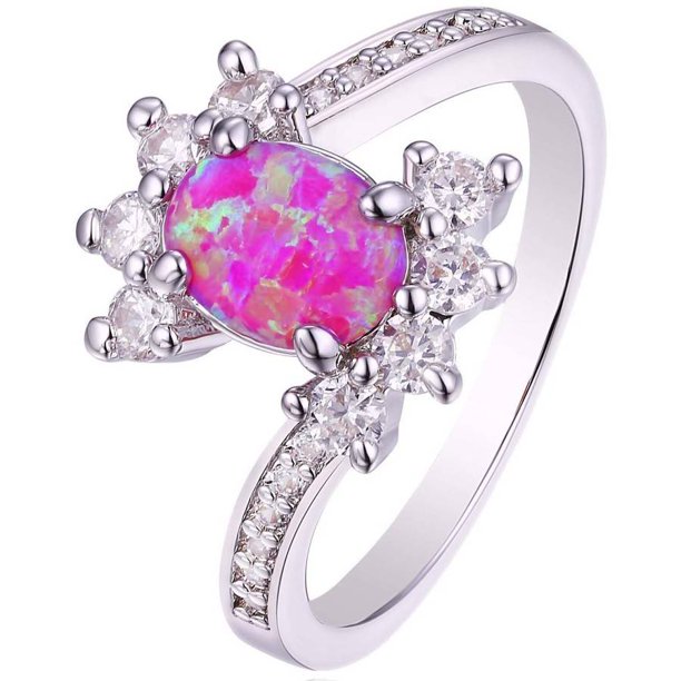Peermont Jewelry Pink Fire Opal 18kt White Gold Plated Engagement Ring Walmart Com Walmart Com