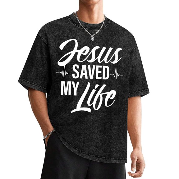Jesus Saved My Life Christian Faith Religious T-Shirt, Suitable For Mens & Womens Outdoor T-ShirtWashed Tee