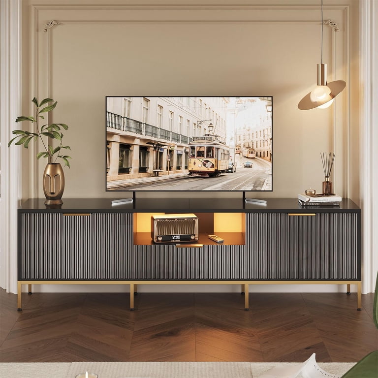Bestier 70" Led TV Stand with Fluted Cabinet Doors photo 7