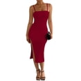 thumbnail image 3 of BRGZLK Womens Olid Color Hip Hugging Dress Sleeveless Summer Square Neck Slim Shoulder Casual Dresses Spaghetti Strap Double Lined Bodycon Maxi Dress, 3 of 7