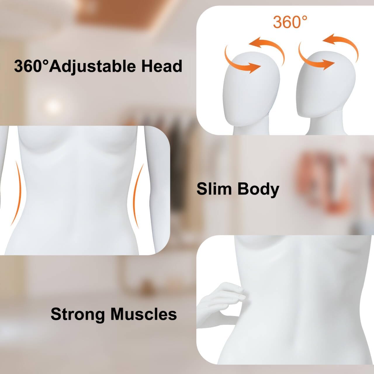 Kinbor 6Ft Female Mannequin Dress Form Display - Manikin Torso Stand Realistic Full Body Mannequin Set with Stand for Clothing Shops, Clothing Design(White)