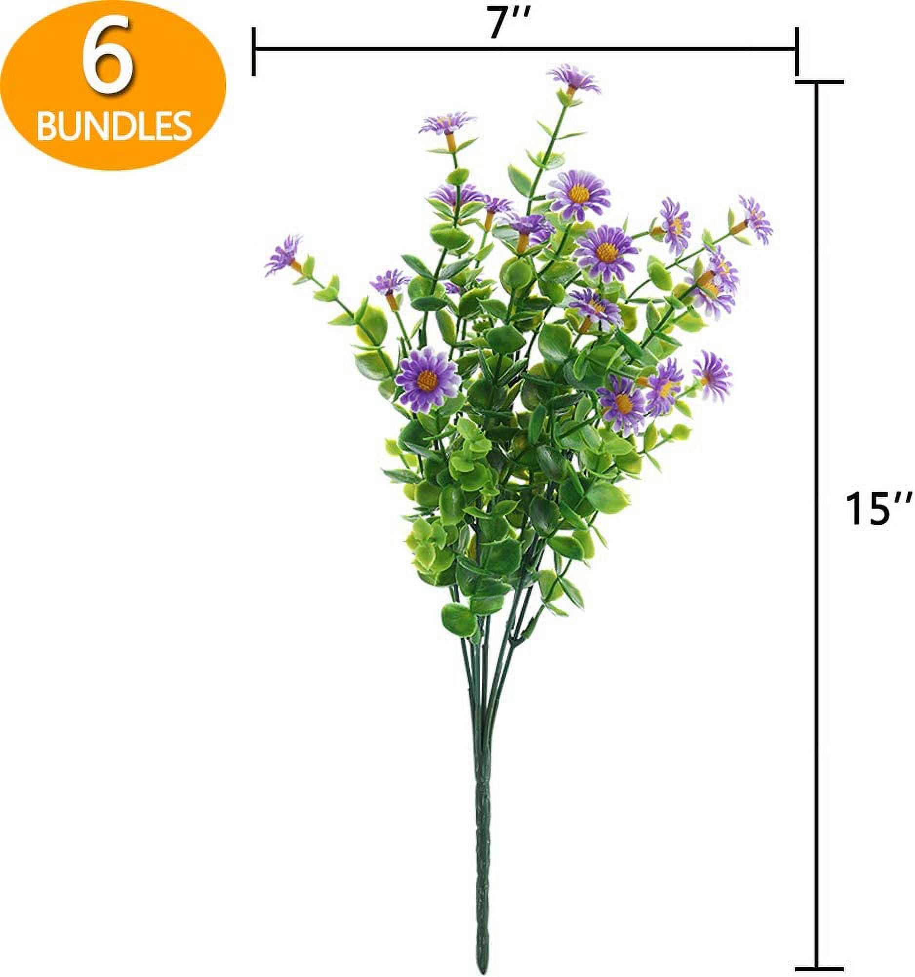 6 Bundles Artificial Daisy Flowers Outdoor Fake Flowers for Decoration No Fade Faux Plastic Flower Garden Porch Window Box Décor (Yellow)