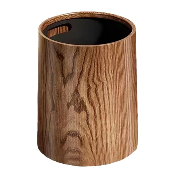 GOOHOCHY Bote de basura grande redondo, contenedor de basura de grano de madera de simulación, contenedor de residuos para cocina y sala de estar