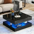 thumbnail image 3 of ChVans 34" LED Square Coffee Table with 2 Drawers, 2-Tier Black High Glossy Coffee Table with Led lights & Storage Drawer, Modern Living Room Tables, 3 of 8