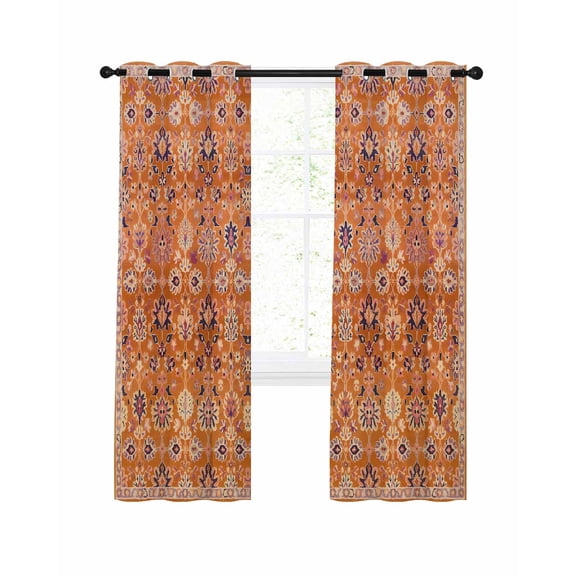 Boho Orange Blackout Curtains 45 Inches Long for Bedroom, Country Style Bohemian Floral Retro Tribal Thermal Insulated Room Darkening Black Out Window Curtain Panels Grommet Drapes for Living Room