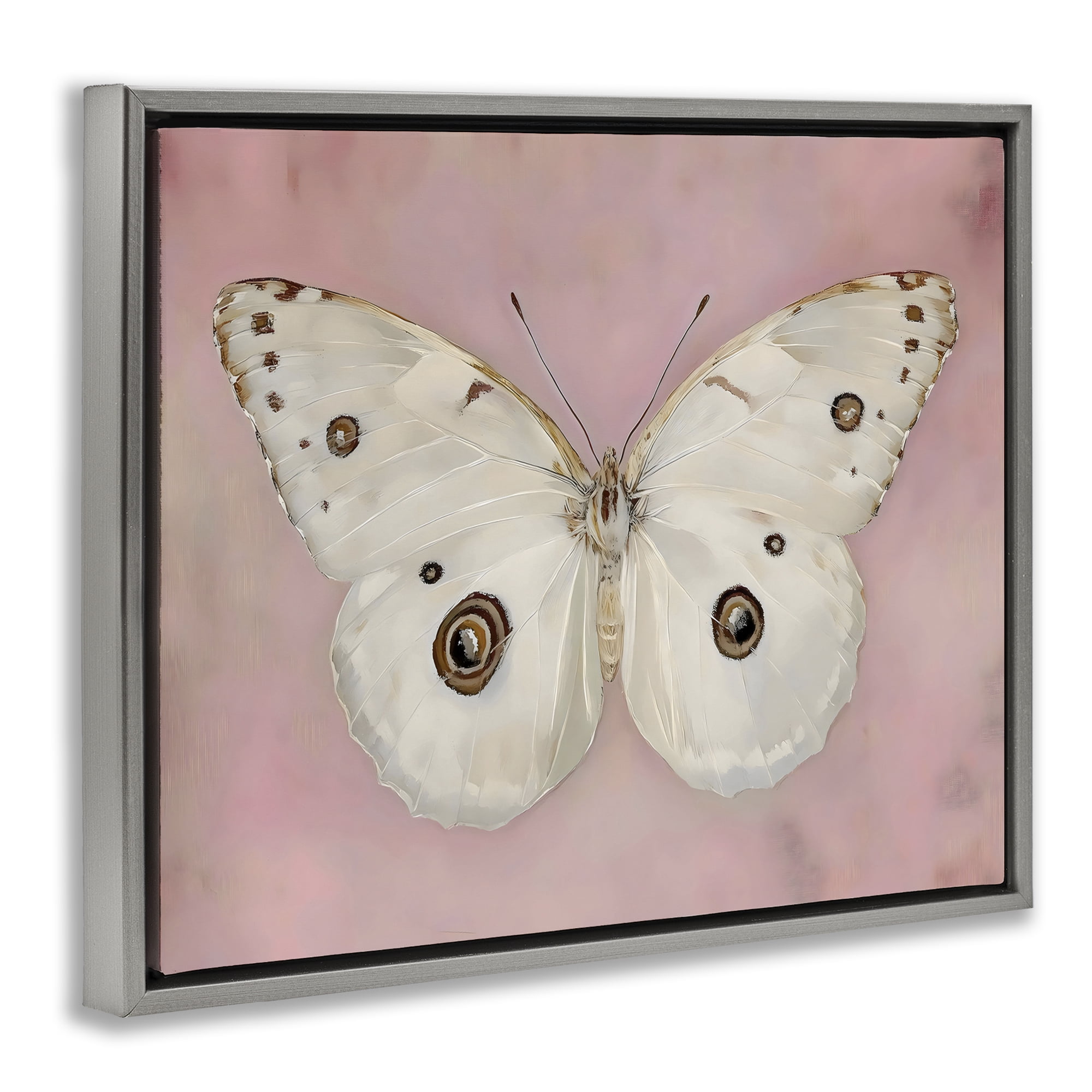 Stupell Industries Gossamer Butterfly on Blush Background Gray Framed Floater Canvas Wall Art, design by Arlington Prints